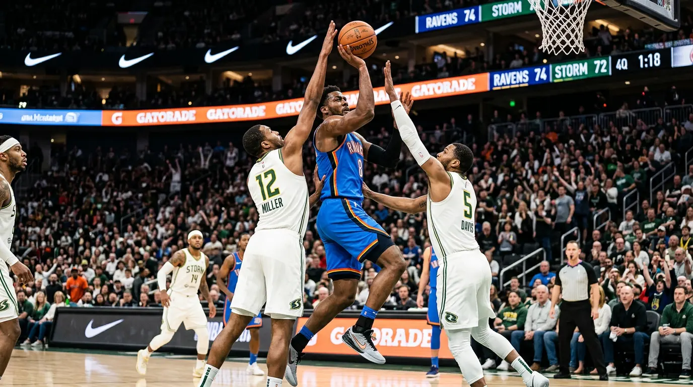 مدافع يغلق على لاعب محيط شاب أثناء التسديد من المحيط في تدريب داخل صالة